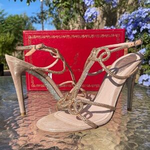 Sold on Depop René Caovilla Vitelli Rosa/LT Peach,crystal embellished, stilettos